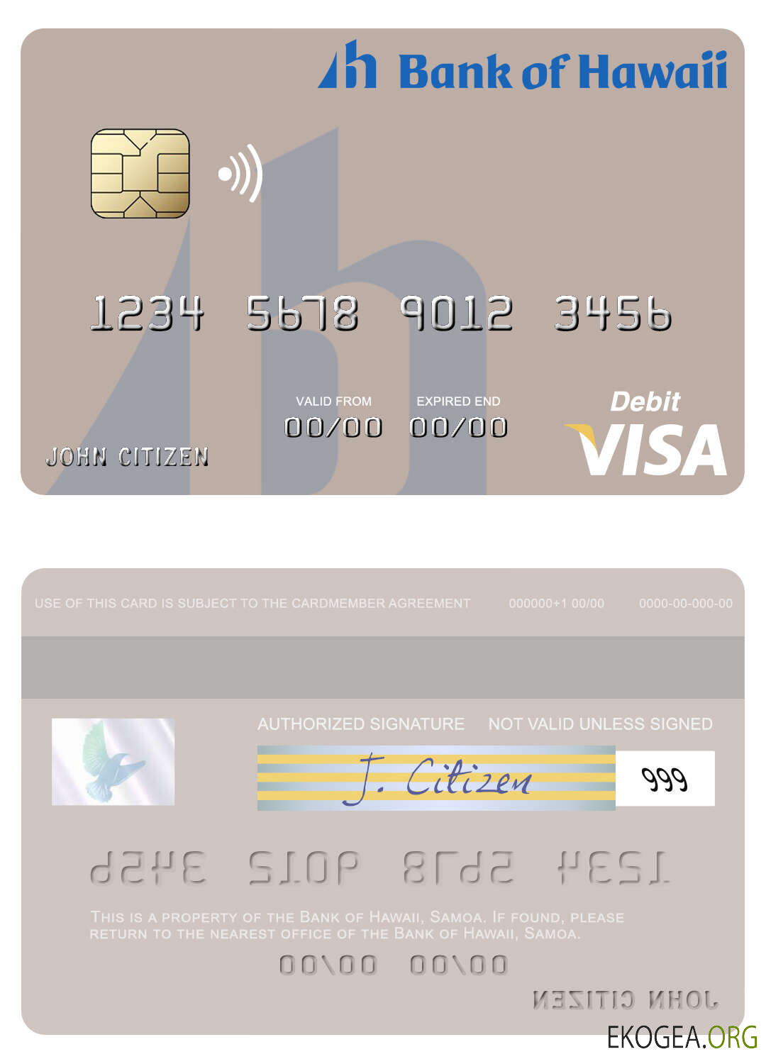 Carte de débit visa de la Samoa Bank of Hawaii